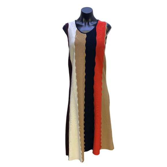 Colorblock Sleeveless A-Line Dress In Tan/Red/Black/White By Etcetera XL - Picture 1 of 6